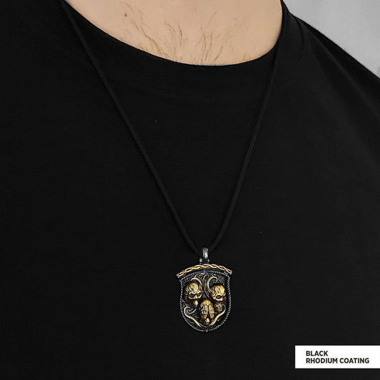 Pendant I Do Not See Nor Hear Nor Speak Black Rhodium Coating-Cord