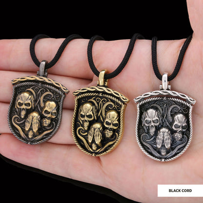 Pendant I Do Not See Nor Hear Nor Speak Black Rhodium Coating-Cord by SWISS PLUS - Unique Pendants & Cool Design Necklaces - 