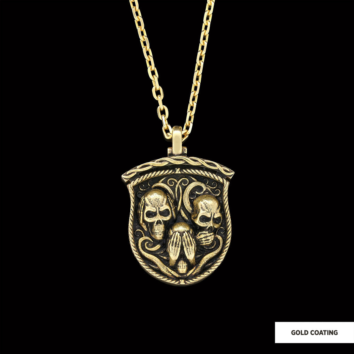 Pendant I Do Not See Nor Hear Nor Speak Gold Coating-Chain