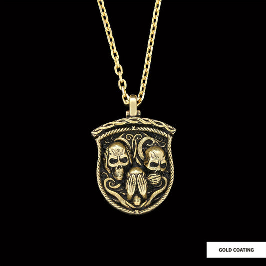 Pendant I Do Not See Nor Hear Nor Speak Gold Coating-Chain