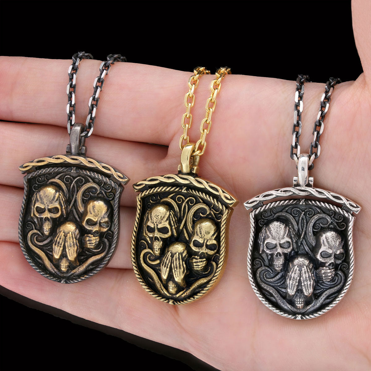 Pendant I Do Not See Nor Hear Nor Speak Gold Coating-Chain