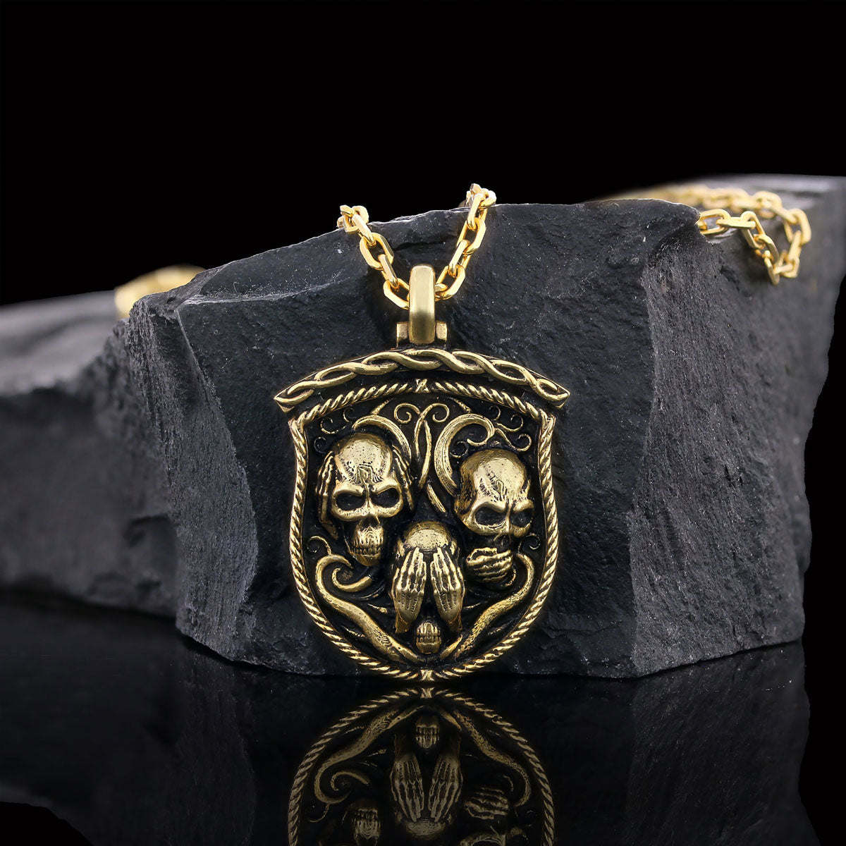 Pendant I Do Not See Nor Hear Nor Speak Gold Coating-Chain