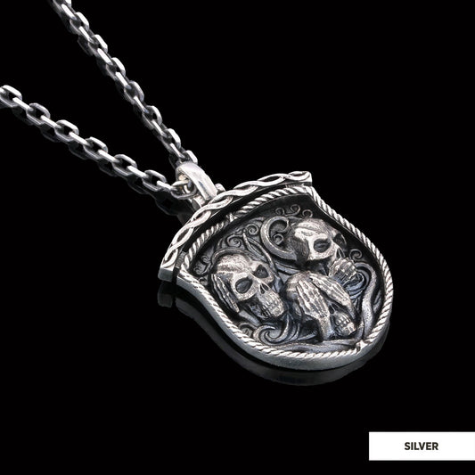Pendant I Do Not See Nor Hear Nor Speak Silver-Chain