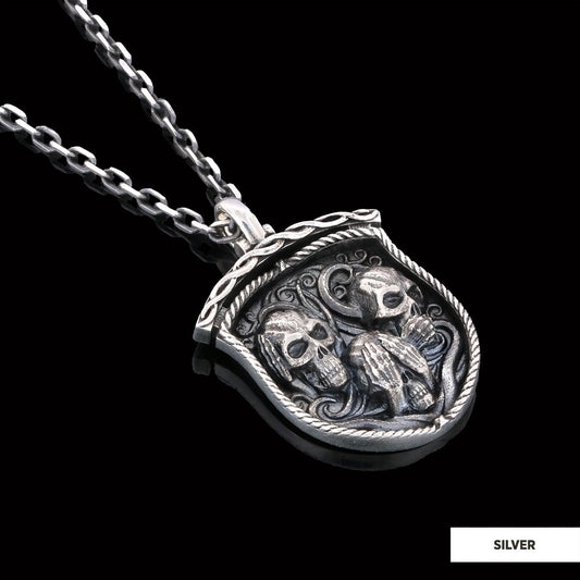 Pendant I Do Not See Nor Hear Nor Speak Silver-Chain