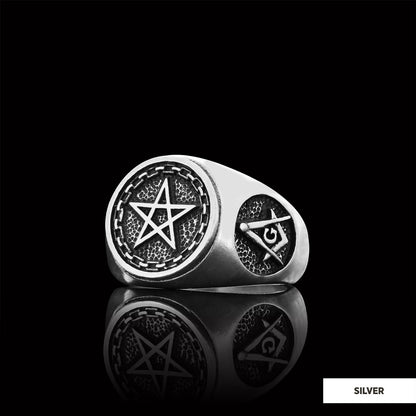 Pentagram Masonic Ring, Mystic Pentagram Masonic Ring – A Symbol of Ancient Wisdom and Eternal Brotherhood, Crafted to Honor 