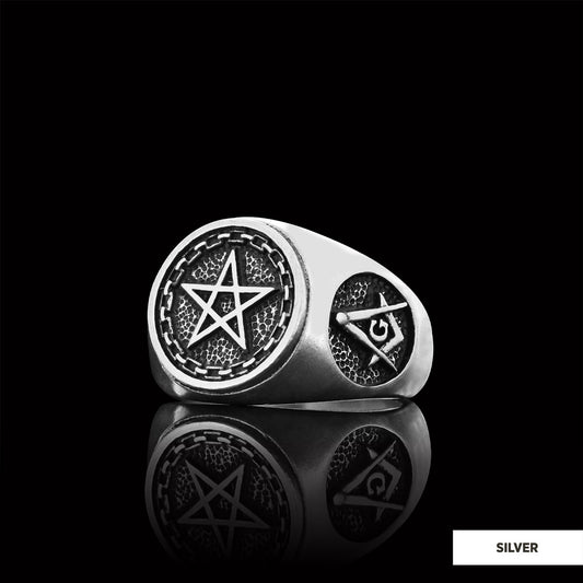 Pentagram Masonic Ring, Mystic Pentagram Masonic Ring – A Symbol of Ancient Wisdom and Eternal Brotherhood, Crafted to Honor 
