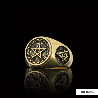 Pentagram Masonic Ring, Mystic Pentagram Masonic Ring – A Symbol of Ancient Wisdom and Eternal Brotherhood, Crafted to Honor 