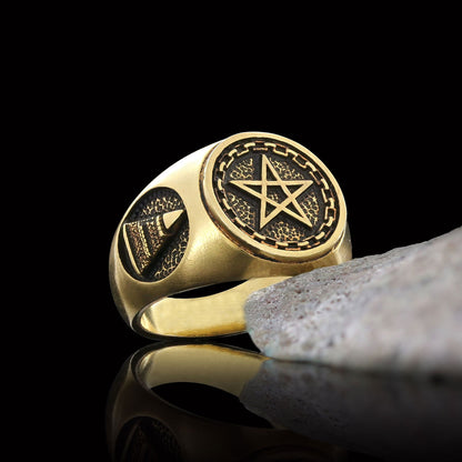 Pentagram Masonic Ring, Mystic Pentagram Masonic Ring – A Symbol of Ancient Wisdom and Eternal Brotherhood, Crafted to Honor 