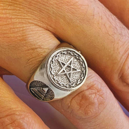 Pentagram Masonic Ring, Mystic Pentagram Masonic Ring – A Symbol of Ancient Wisdom and Eternal Brotherhood, Crafted to Honor 