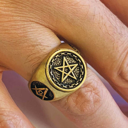 Pentagram Masonic Ring, Mystic Pentagram Masonic Ring – A Symbol of Ancient Wisdom and Eternal Brotherhood, Crafted to Honor 