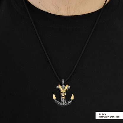 Personalized Skull Shaped Engraved Anchor Necklace Black Rhodium Coating-Cord by SWISS PLUS - Unique Pendants & Cool Design N