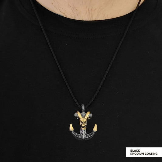 Personalized Skull Shaped Engraved Anchor Necklace Black Rhodium Coating-Cord by SWISS PLUS - Unique Pendants & Cool Design N