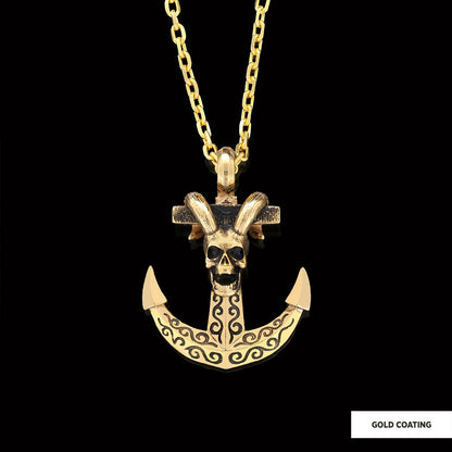 Personalized Skull Shaped Engraved Anchor Necklace Gold Coating-Chain by SWISS PLUS - Jewish Collection