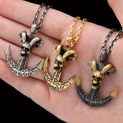 Personalized Skull Shaped Engraved Anchor Necklace Gold Coating-Chain by SWISS PLUS - Jewish Collection - view 3