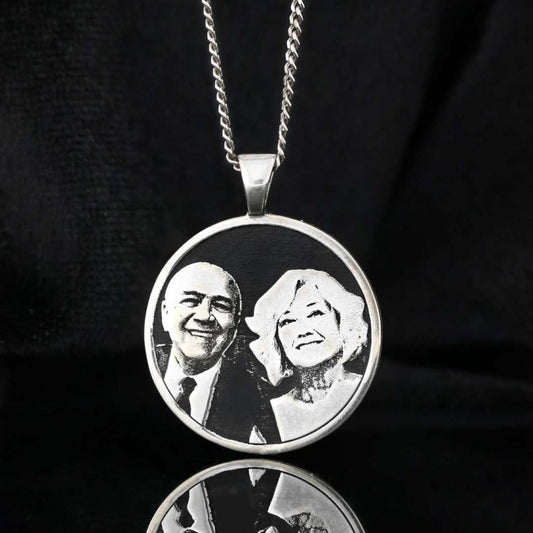 Senior Couple Photo Silver Pendant