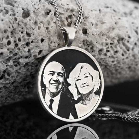 Senior Couple Photo Silver Pendant