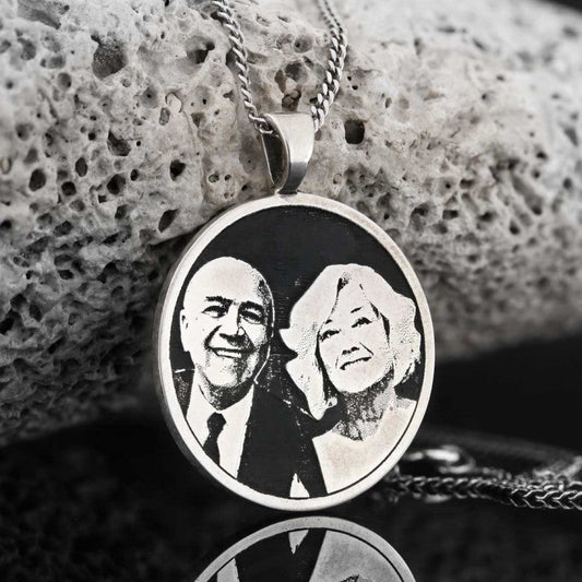 Senior Couple Photo Silver Pendant