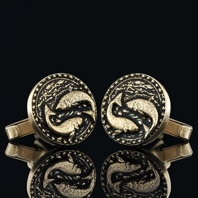 Handmade Silver Round Pisces Cufflink by SWISS PLUS - Zodiac Collection - view 2