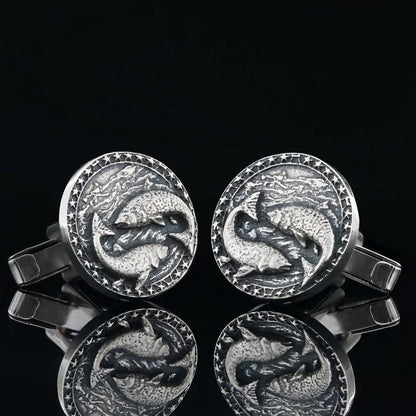 Handmade Silver Round Pisces Cufflink by SWISS PLUS - Zodiac Collection - view 4