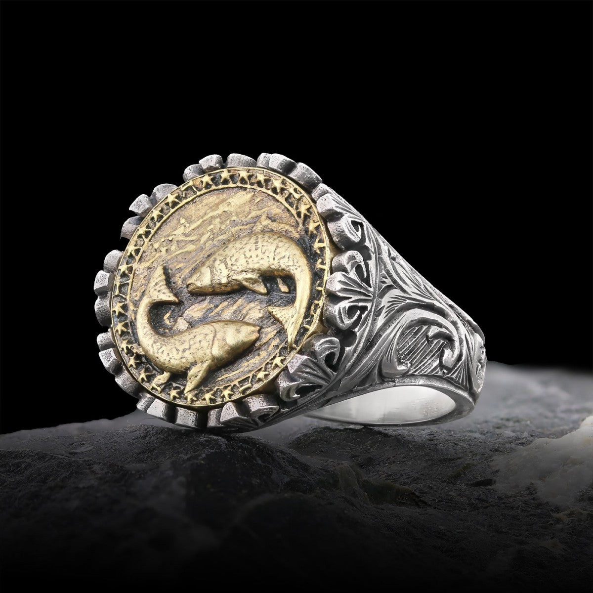 Pisces Sign Ring, 925 Sterling Silver Pisces Sign Ring by SWISS PLUS - Zodiac Collection