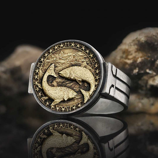 Pisces Zodiac Round Ring - view 1