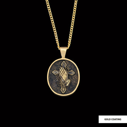 Praying Hands Cross, Religious Necklace, Christian Necklace, Jesus Necklace, Silver Religious Pendant, Religious Gift Gold Co