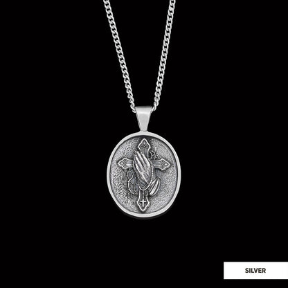 Praying Hands Cross, Religious Necklace, Christian Necklace, Jesus Necklace, Silver Religious Pendant, Religious Gift Silver 