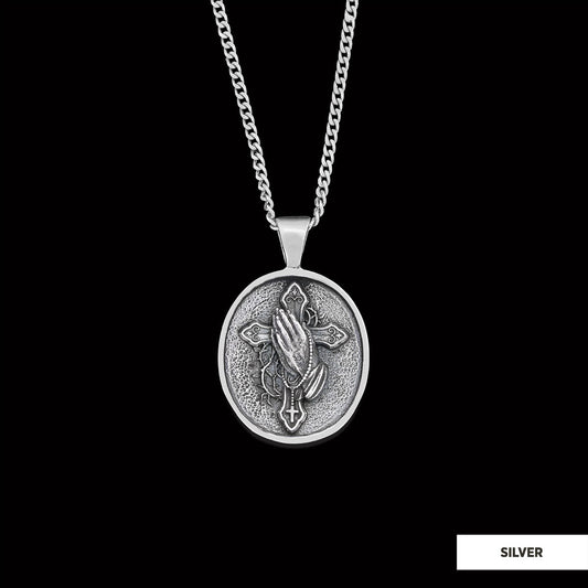 Praying Hands Cross, Religious Necklace, Christian Necklace, Jesus Necklace, Silver Religious Pendant, Religious Gift Silver