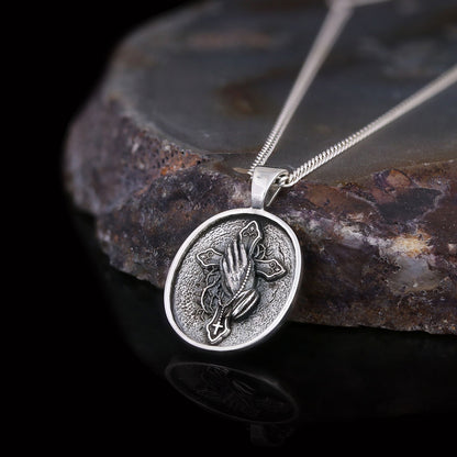 Praying Hands Cross, Religious Necklace, Christian Necklace, Jesus Necklace, Silver Religious Pendant, Religious Gift by SWIS
