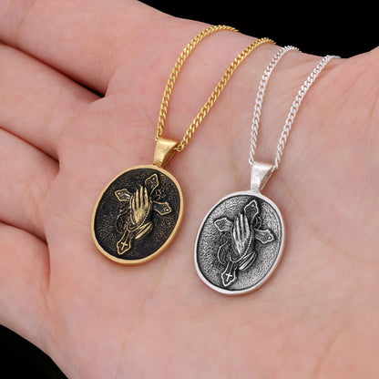 Praying Hands Cross, Religious Necklace, Christian Necklace, Jesus Necklace, Silver Religious Pendant, Religious Gift by SWIS