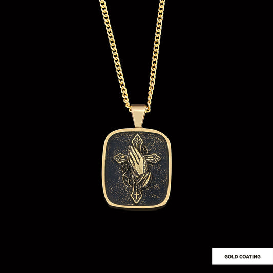 Praying Hands Cross, Religious Necklace, Christian Necklace, Jesus, Silver Necklace, Religious Jewelry Gold Coating