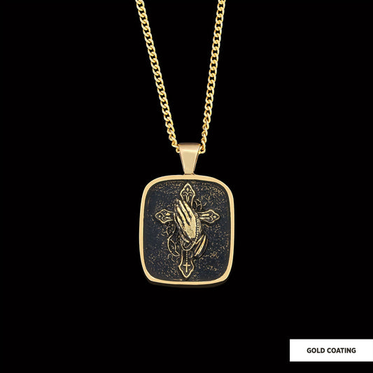 Praying Hands Cross, Religious Necklace, Christian Necklace, Jesus, Silver Necklace, Religious Jewelry Gold Coating