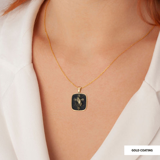 Praying Hands Cross, Religious Necklace, Christian Necklace, Jesus, Silver Necklace, Religious Jewelry Gold Coating