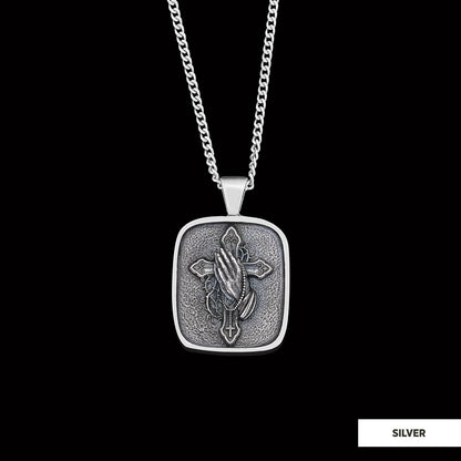 Praying Hands Cross, Religious Necklace, Christian Necklace, Jesus, Silver Necklace, Religious Jewelry Silver by SWISS PLUS -