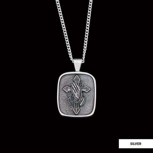 Praying Hands Cross, Religious Necklace, Christian Necklace, Jesus, Silver Necklace, Religious Jewelry Silver