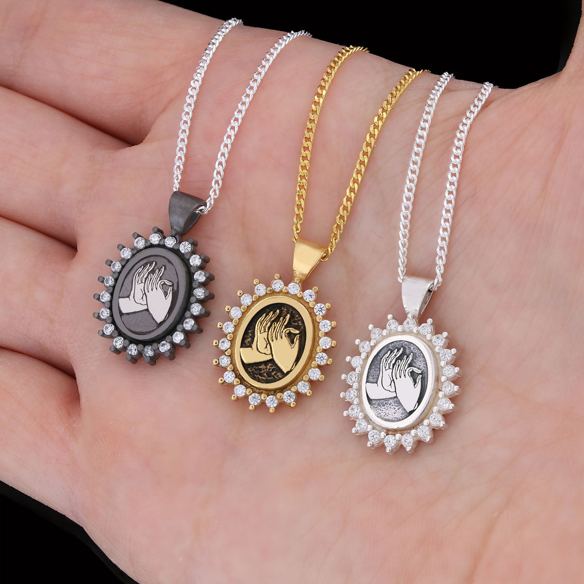 Buddha hands Necklace, Stoned Budhhist Necklace,  Mudra Hand Pendant, Women's Religious Necklace, Religious Gift