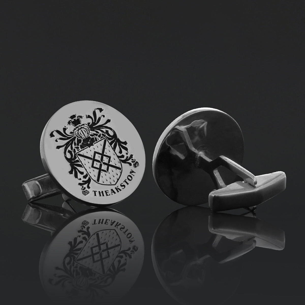 Round Engraved Family Crest Cufflink by SWISS PLUS - Family Collection - view 2
