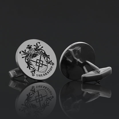 Round Engraved Family Crest Cufflink by SWISS PLUS - Family Collection - view 2