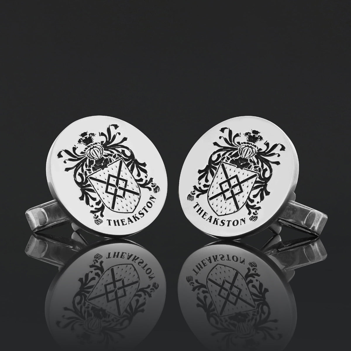 Round Engraved Family Crest Cufflink by SWISS PLUS - Family Collection - view 3