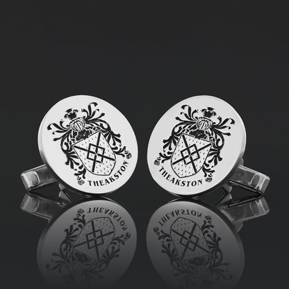 Round Engraved Family Crest Cufflink by SWISS PLUS - Family Collection - view 3