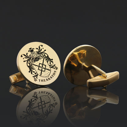 Round Engraved Family Crest Cufflink by SWISS PLUS - Family Collection - view 4