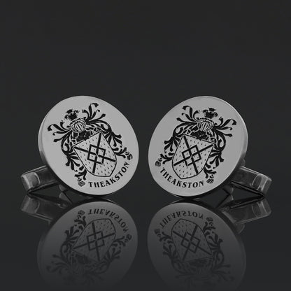 Round Engraved Family Crest Cufflink by SWISS PLUS - Family Collection - view 5