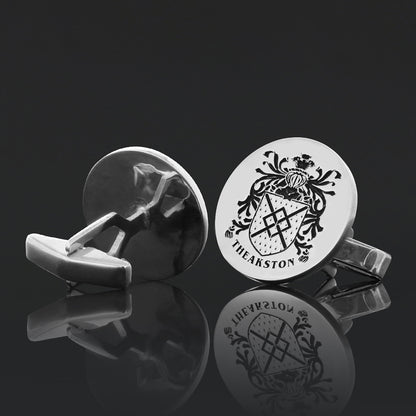 Round Engraved Family Crest Cufflink by SWISS PLUS - Family Collection - view 6