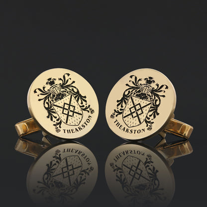 Round Engraved Family Crest Cufflink by SWISS PLUS - Family Collection - view 7