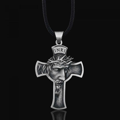 Jesus Cross Sterling Silver Necklace by SWISS PLUS - Christian Collection - view 3