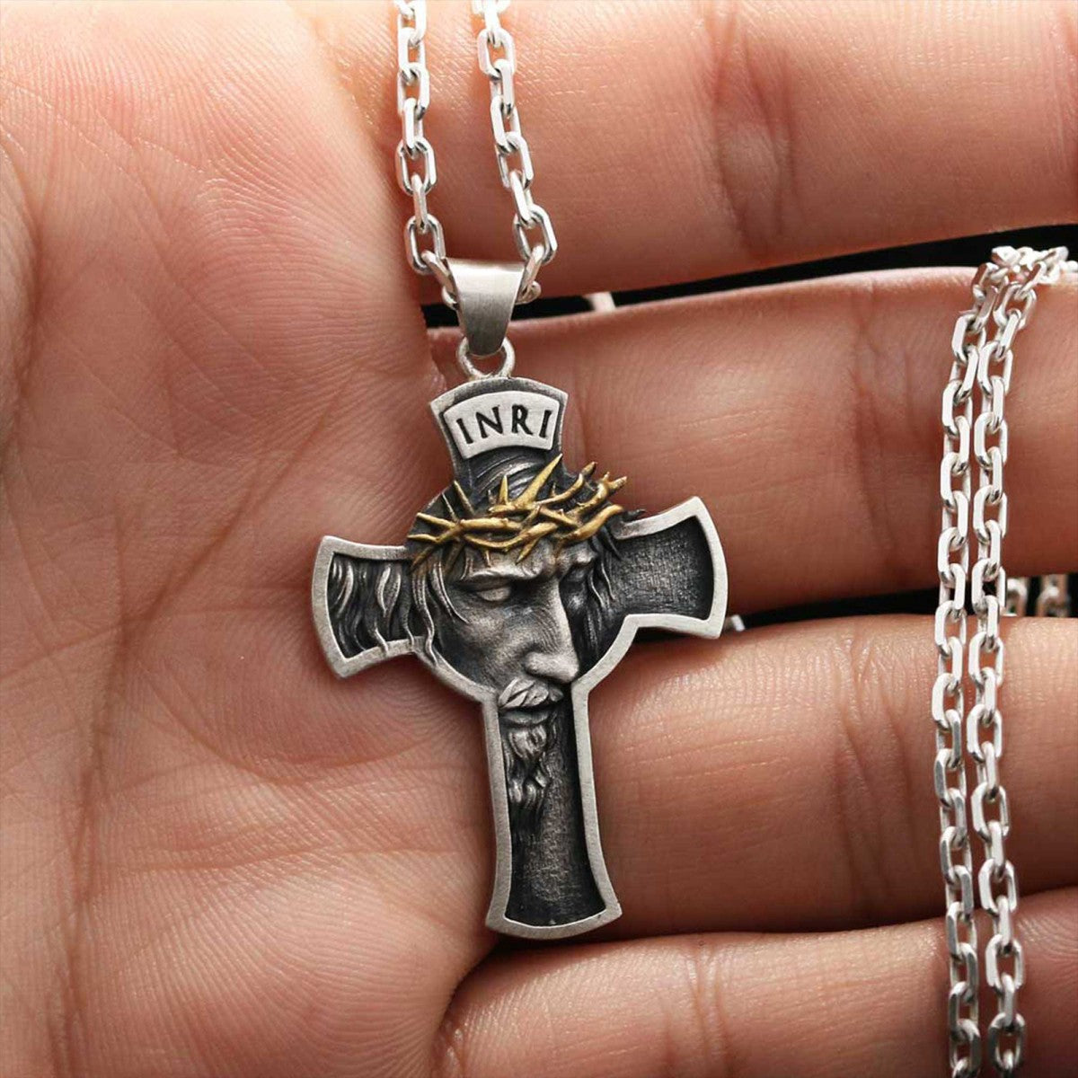 Jesus Cross Sterling Silver Necklace by SWISS PLUS - Christian Collection - view 6