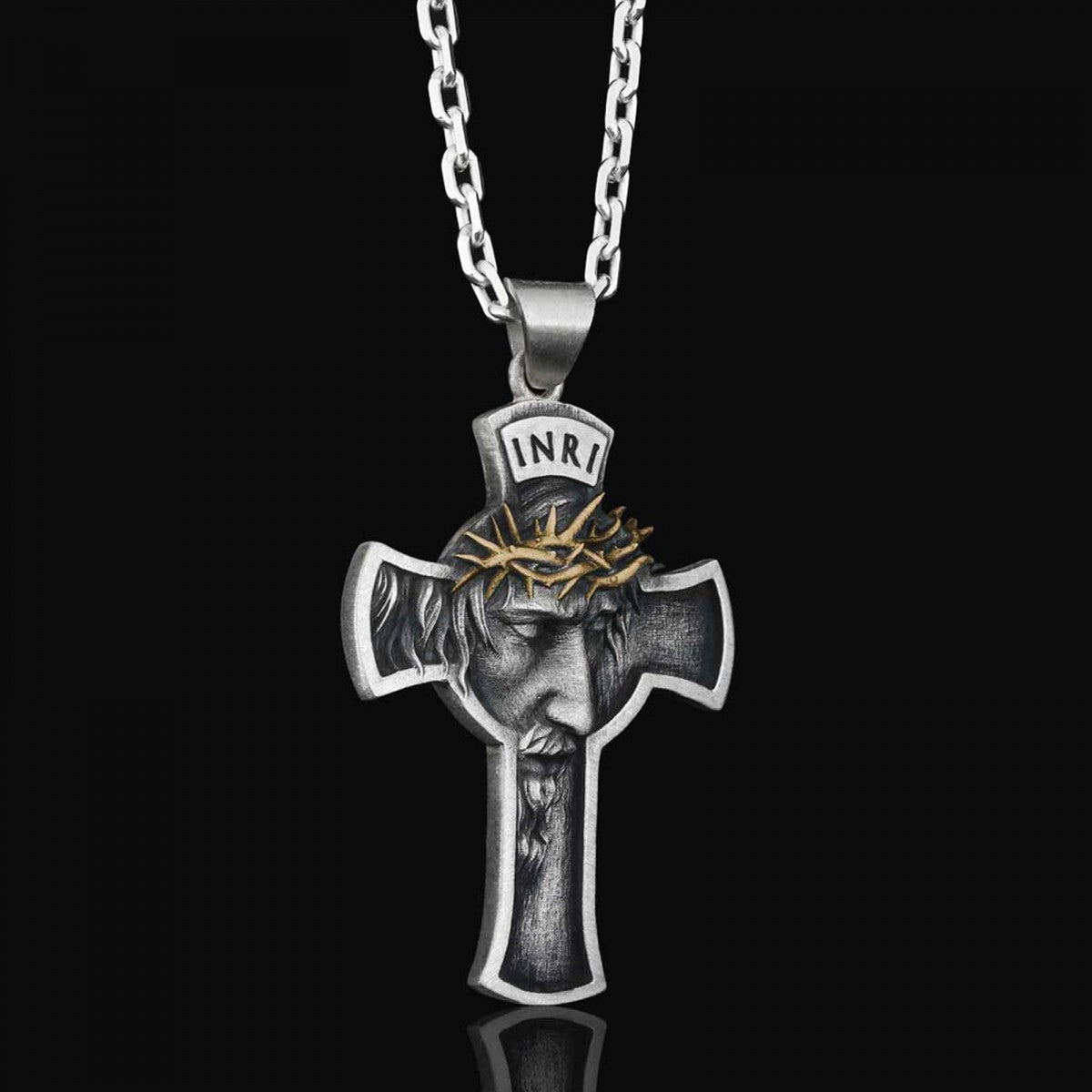 Jesus Cross Sterling Silver Necklace by SWISS PLUS - Christian Collection - view 2