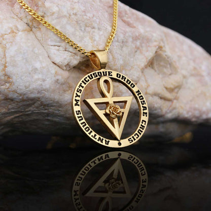 Round Rosae Crucis Symbol Pendant, Antiquus Mysticusque Ordo Rosae Crucis Pendant, Mason Charm Necklace by SWISS PLUS - Mason