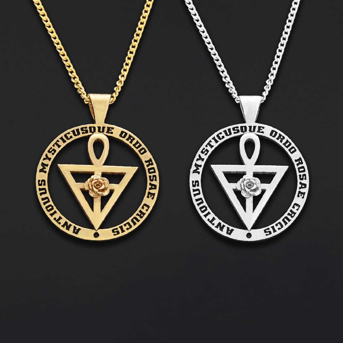 Round Rosae Crucis Symbol Pendant, Antiquus Mysticusque Ordo Rosae Crucis Pendant, Mason Charm Necklace by SWISS PLUS - Mason