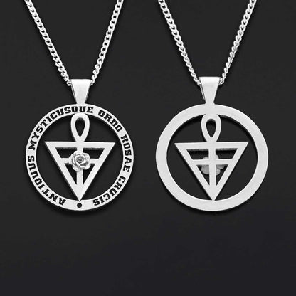 Round Rosae Crucis Symbol Pendant, Antiquus Mysticusque Ordo Rosae Crucis Pendant, Mason Charm Necklace by SWISS PLUS - Mason